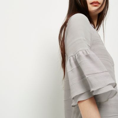 Grey layered frill sleeve top